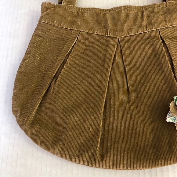 LiLu Very Cute Fun Tan Corduroy Floral Purse Bag - Picture 2 of 11